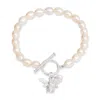 Pearls Of The Orient Online Women's Silver / White Vita Cultured Freshwater Pearls Bracelet With Silver Bumble Bee In Multi
