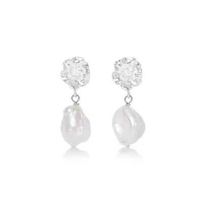 Pearls Of The Orient Online Women's Silver / White Vita Silver Cherry Blossom & Baroque Cultured Freshwater Pearls Drop Earrings In Multi