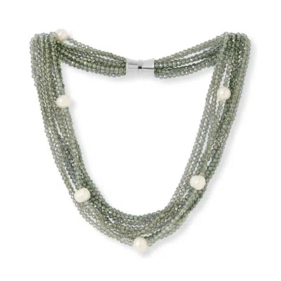 Pearls Of The Orient Online Women's Stella Multi-strand Green Grey Crystal Necklace With Cultured Freshwater Pearls