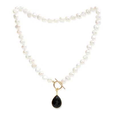 Pearls Of The Orient Online Women's White / Black Clara White Cultured Irregular Freshwater Pearl Necklace With Spinel Gold Verm In Multi