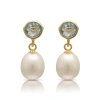 Pearls Of The Orient Online Women's White / Blue Clara Blue Topaz & Cultured Freshwater Pearls Drop Earrings In Multi
