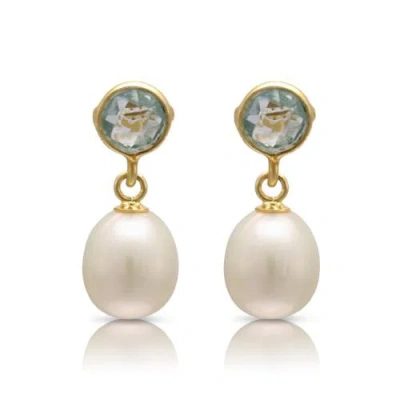 Pearls Of The Orient Online Women's White / Blue Clara Blue Topaz & Cultured Freshwater Pearls Drop Earrings In Multi