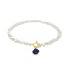 Pearls Of The Orient Online Women's White / Blue Clara Cultured Freshwater Pearls Necklace With Lapis Lazuli Gold Vermeil Drop In Multi