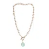 Pearls Of The Orient Online Women's White / Blue Clara Cultured Irregular Freshwater Pearl Necklace With Aqua Chalcedony Gold Ve In Multi