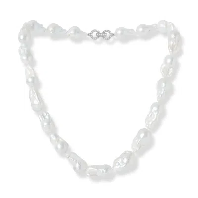 Pearls Of The Orient Online Women's White Decus Cultured Freshwater Baroque Pearl Necklace With Pave Clasp