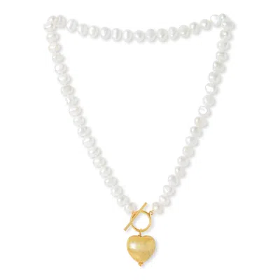 Pearls Of The Orient Online Women's White / Gold Amare Single Strand White Irregular Cultured Freshwater Pearl Necklace With Gol