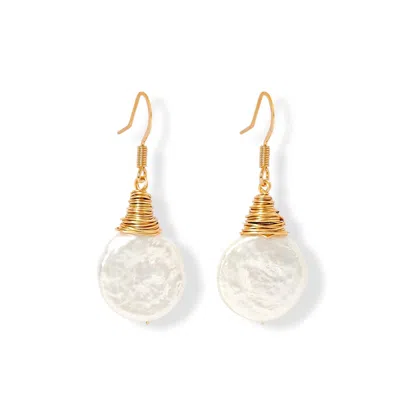 Pearls Of The Orient Online Women's White / Gold Credo Coin Pearl Earrings Set In Gold Wirework In Multi