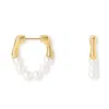 Pearls Of The Orient Online Women's White / Gold Credo Gold Plated Sterling Silver Bamboo Hoops With Cultured Freshwater Pearls In Multi