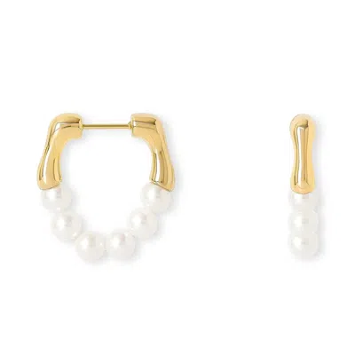 Pearls Of The Orient Online Women's White / Gold Credo Gold Plated Sterling Silver Bamboo Hoops With Cultured Freshwater Pearls In Multi