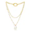 Pearls Of The Orient Online Women's White / Gold Decus Large Baroque Cultured Freshwater Pearl Drop On Long Gold Chain In Multi