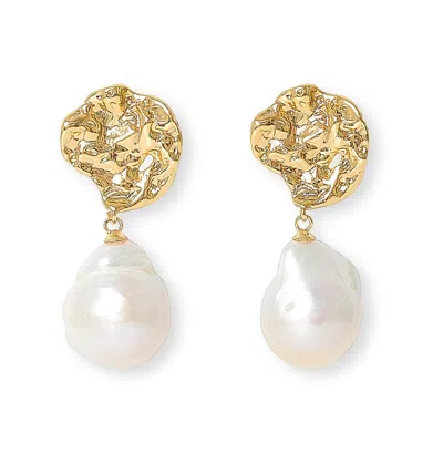 Pearls Of The Orient Online Women's White / Gold Decus Molten Gold Stud Earrings With Large Baroque Cultured Freshwater Pearl Dr In Brown