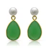 Pearls Of The Orient Online Women's White / Green Clara Cultured Freshwater Pearl & Onyx Chrysophase Drop Earrings In Multi