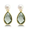 Pearls Of The Orient Online Women's White / Green Clara Cultured Freshwater Pearls & Green Amethyst Drop Earrings In Multi