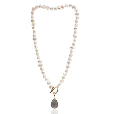 Pearls Of The Orient Online Women's White / Neutrals Clara Cultured Irregular Freshwater Pearl Necklace With Labradorite Gold Ve