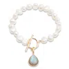 Pearls Of The Orient Online Women's White / Neutrals Clara White Cultured Freshwater Pearl Bracelet With A Labradorite Drop Pend In White