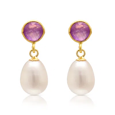 Pearls Of The Orient Online Women's White / Orange Clara Lavender Chalcedony & Cultured Freshwater Pearl Drop Earrings In Multi