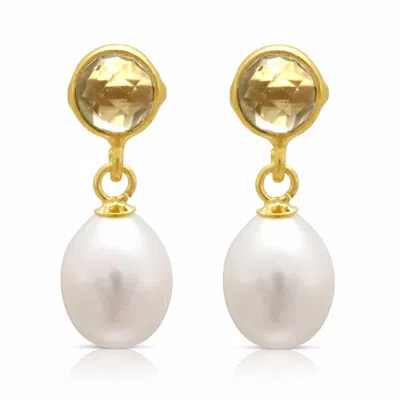 Pearls Of The Orient Online Women's White / Orange Clara Lemon Topaz & Cultured Freshwater Pearl Drop Earrings In Multi