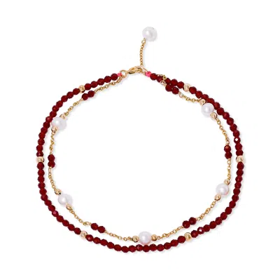Pearls Of The Orient Online Women's White / Red Clara Fine Double Chain Bracelet With Cultured Freshwater Pearls & Red Spinel In Purple