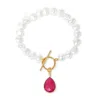 Pearls Of The Orient Online Women's White / Red Clara White Cultured Freshwater Pearl Bracelet With A Ruby Quartz Drop Pendant In Multi