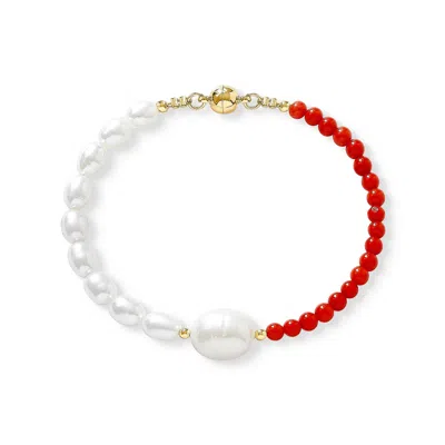 Pearls Of The Orient Online Women's White / Red Nova Single Strand Coral & Cultured Freshwater Pearl Bracelet