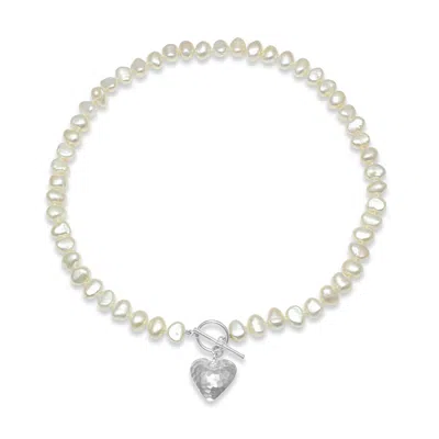 Pearls Of The Orient Online Women's White / Silver Amare Single Strand White Irregular Cultured Freshwater Pearl Necklace With S In Multi