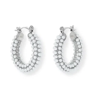 Pearls Of The Orient Online Women's White / Silver Credo Chunky Silver Plated Hoop Earrings With Small Mother Of Pearl Beads In Multi