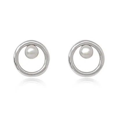 Pearls Of The Orient Online Women's White / Silver Credo Silver Circle Studs With Cultured Freshwater Pearls In Multi