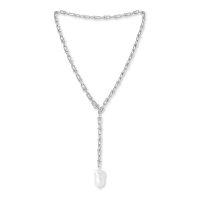 Pearls Of The Orient Online Women's White / Silver Decus Baroque Cultured Freshwater Pearl Drop On Chunky White Gold Chain