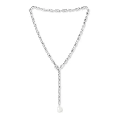 Pearls Of The Orient Online Women's White / Silver Decus Cultured Freshwater Pearl Drop On Chunky White Gold Chain In Multi