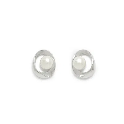 Pearls Of The Orient Online Women's White / Silver Gratia Cultured Freshwater Pearl Stud Earrings With Silver Surround In Multi