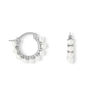 Pearls Of The Orient Online Women's White / Silver Gratia Sterling Silver Huggie Hoop Earrings With Delicate Mother Of Pearl Bea In Multi