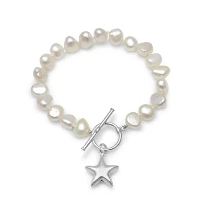 Pearls Of The Orient Online Women's White / Silver Stella Cultured Freshwater Irregular Pearl Bracelet With A Sterling Silver St