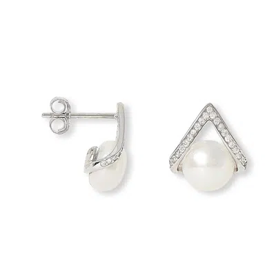 Pearls Of The Orient Online Women's White / Silver Stella Silver Pave Triangular Studs With Cultured Freshwater Pearls In Multi