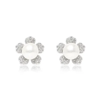 Pearls Of The Orient Online Women's White / Silver Stella Silver Sparkle Flower Studs With Cultured Freshwater Pearls In Multi