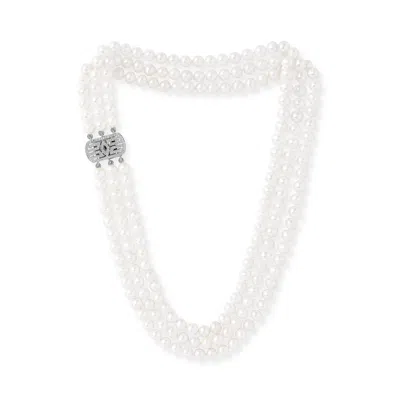 Pearls Of The Orient Online Women's White / Silver Stella Triple Strand Cultured Freshwater Pearl Necklace With Art Deco Style P In Multi