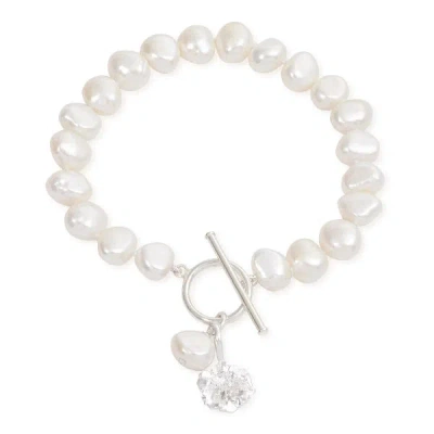 Pearls Of The Orient Online Women's White / Silver Vita Cultured Freshwater Pearl Bracelet With Silver Cherry Blossom Charm In Multi