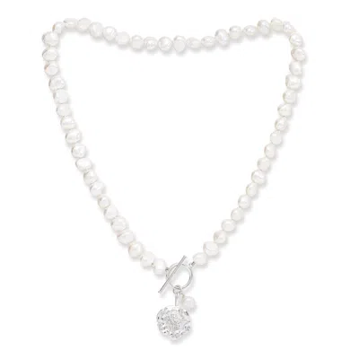 Pearls Of The Orient Online Women's White / Silver Vita Cultured Freshwater Pearl Necklace With Silver Cherry Blossom Charm In Multi