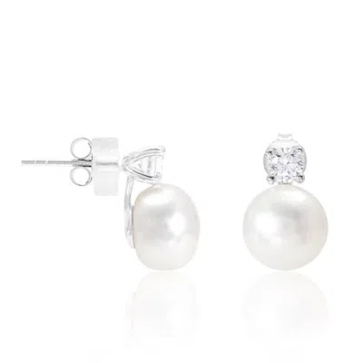 Pearls Of The Orient Online Women's White Stella Cultured Freshwater Pearl & Crystal Stud Earrings