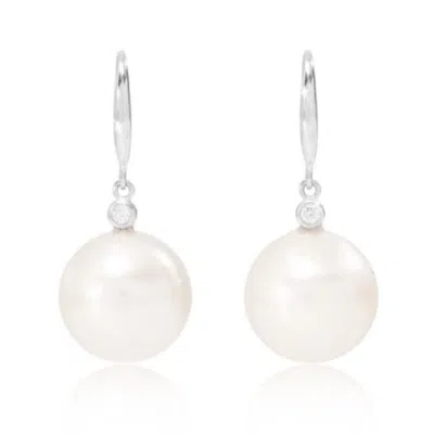 Pearls Of The Orient Online Women's White Stella Cultured Freshwater Pearl Drop Earrings With Delicate Cubic Zirconia Above On S