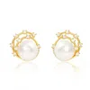 Pearls Of The Orient Online Women's White Stella Cultured Freshwater Pearl Stud Earrings With Gold Sparkle Swirl In White