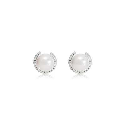 Pearls Of The Orient Online Women's White Stella Cultured Freshwater Pearl Stud Earrings With Sparkle Surround