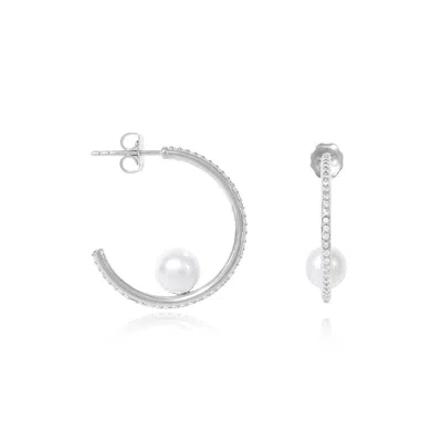 Pearls Of The Orient Online Women's White Stella Large Pave Hoop Earrings With Cultured Freshwater Pearls