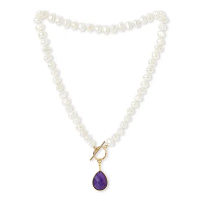 Pearls Of The Orient Online Women's White / Yellow Clara Cultured Irregular Freshwater Pearl Necklace With Amethyst Gold Vermeil In Multi