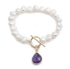 Pearls Of The Orient Online Women's White / Yellow Clara White Irregular Cultured Freshwater Pearl Bracelet With An Amethyst Dro In Multi