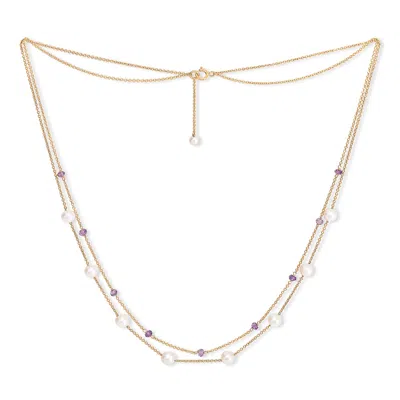 Pearls Of The Orient Online Women's Yellow / Gold Credo Fine Double Chain Necklace With Cultured Freshwater Pearls & Amethyst