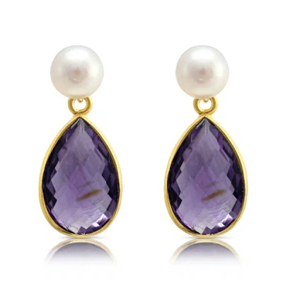 Pearls Of The Orient Online Women's Yellow / White Clara Cultured Freshwater Pearl & Amethyst Drop Earrings In Multi