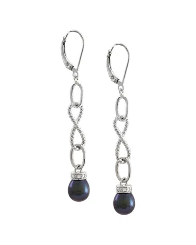 Pearls Silver 0.01 Ct. Tw. Diamond & 7-8mm Pearl Earrings In No Color