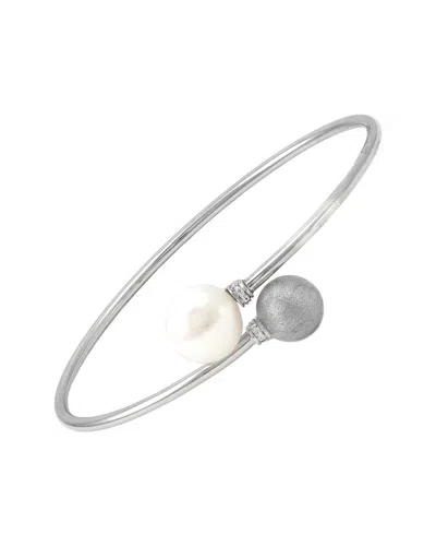 Pearls Silver 0.02 Ct. Tw. 10-11mm Pearl Bangle In No Color