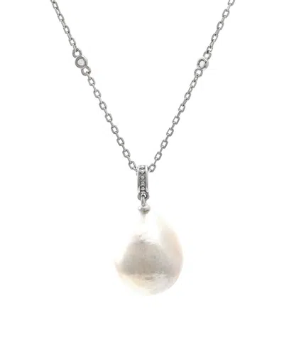 Pearls Silver 0.02 Ct. Tw. Diamond & 13-14mm Pearl Necklace In No Color
