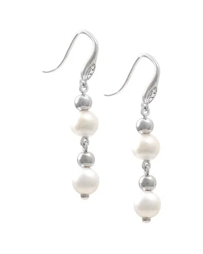 Pearls Silver 0.02 Ct. Tw. Diamond & 6-7mm Pearl Earrings In No Color